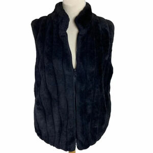 Vintage NY Classic L reversible black faux fur + silk vest‎